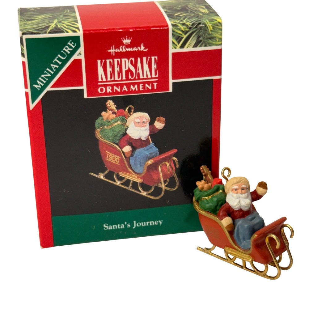 Hallmark Keepsake Miniature Ornament Santa's Journey 1990 Vintage Sleigh Red